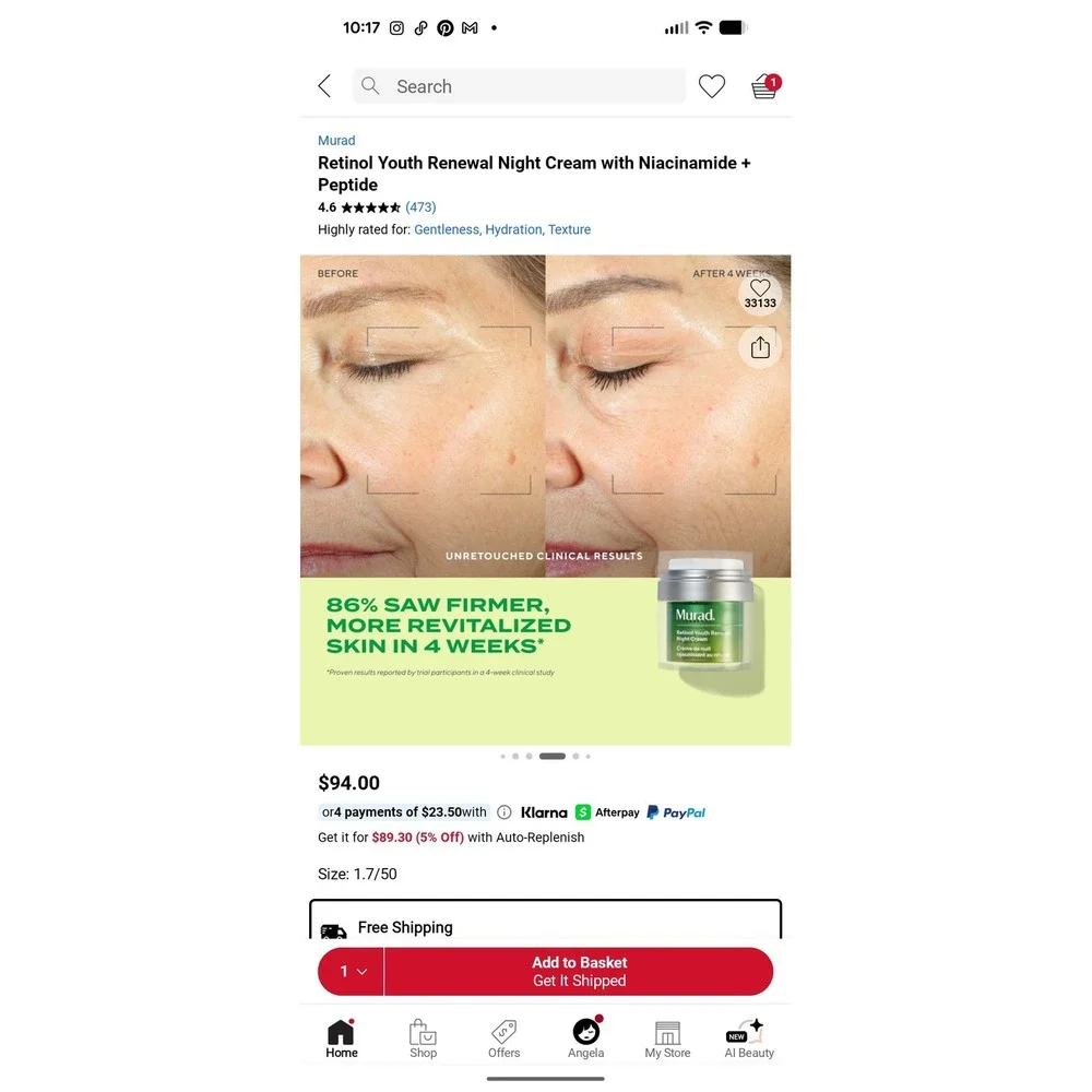 NEW Murad Retinol Youth Renewal Night Cream Niacinamide Peptide 1.7oz no box